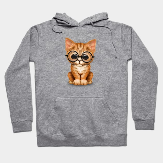 Cute Orange Tabby Kitten Wearing Eye Glasses Hoodie by jeffbartels